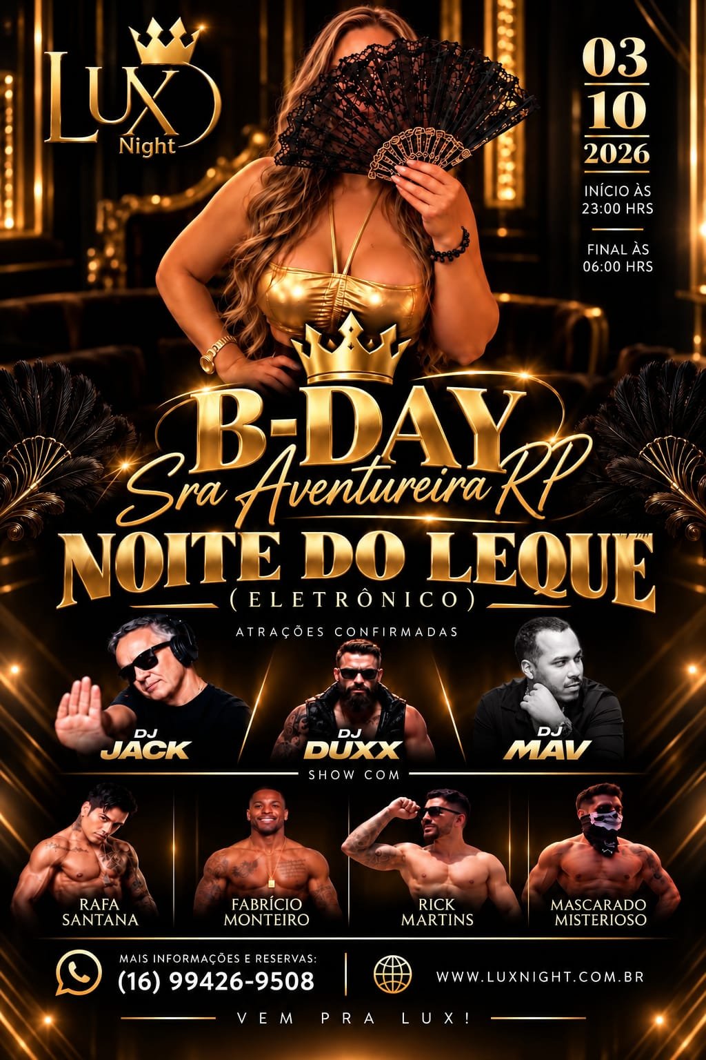 Arte do evento de sábado na Lux Night
