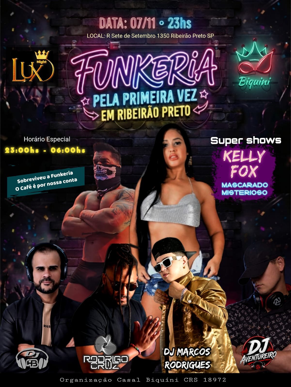 Arte do evento de sábado na Lux Night