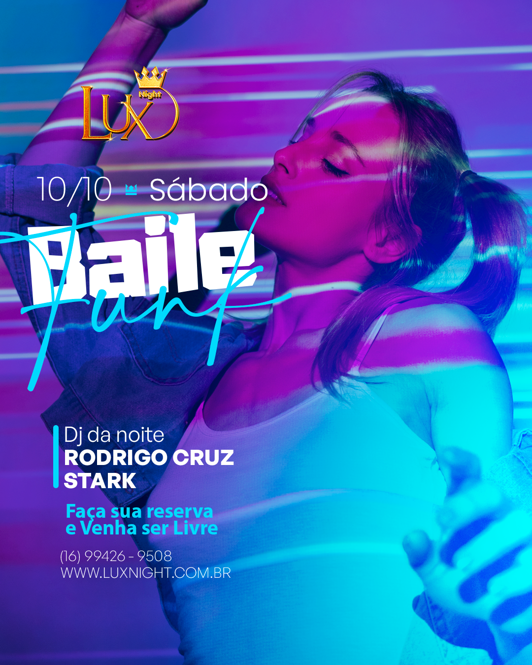 Arte do evento de sábado na Lux Night